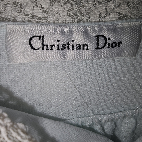 Christian Dior vintage nightgown long 3/4 sleeve lace trim blue size medium - Picture 14 of 14